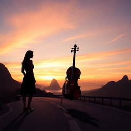A tranquil landscape of Rio de Janeiro at sunset, featuring soft hues of orange, pink, and lilac in the sky