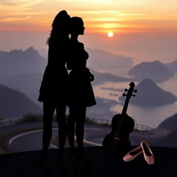 A tranquil landscape of Rio de Janeiro at sunset, featuring soft hues of orange, pink, and lilac in the sky