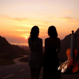 A tranquil landscape of Rio de Janeiro at sunset, featuring soft hues of orange, pink, and lilac in the sky