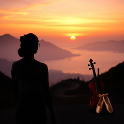 A tranquil landscape of Rio de Janeiro at sunset, featuring soft hues of orange, pink, and lilac in the sky