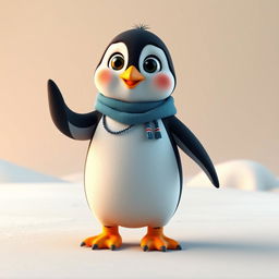 A cute, wide-eyed penguin standing straight, wearing an adorable outfit, ready to dance