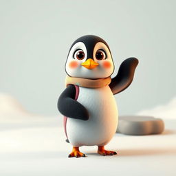 A cute, wide-eyed penguin standing straight, wearing an adorable outfit, ready to dance