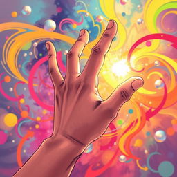 A vibrant and dynamic illustration capturing the essence of a hand mid-dance, fingers elegantly poised in intricate, flowing motions