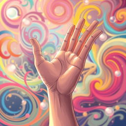 A vibrant and dynamic illustration capturing the essence of a hand mid-dance, fingers elegantly poised in intricate, flowing motions