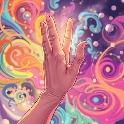 A vibrant and dynamic illustration capturing the essence of a hand mid-dance, fingers elegantly poised in intricate, flowing motions