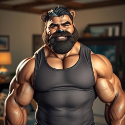 A muscular bear daddy, embodying a strong and fatherly figure with a robust and powerful build