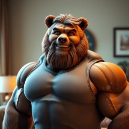 A muscular bear daddy, embodying a strong and fatherly figure with a robust and powerful build