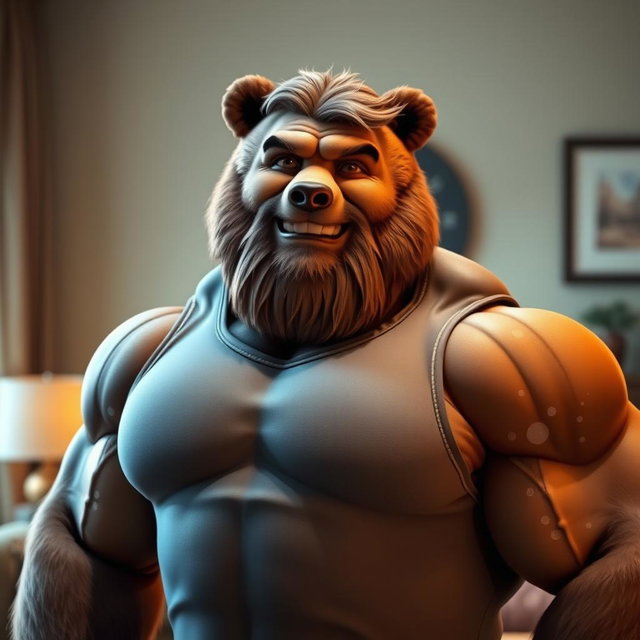 A muscular bear daddy, embodying a strong and fatherly figure with a robust and powerful build