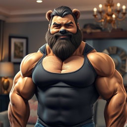 A muscular bear daddy, embodying a strong and fatherly figure with a robust and powerful build