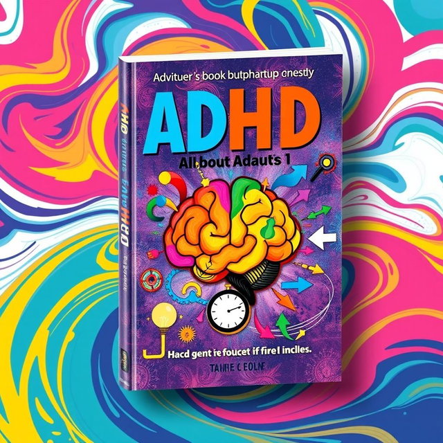 A captivating book cover design for a book about ADHD, featuring vibrant colors to represent energy and creativity