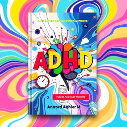 A captivating book cover design for a book about ADHD, featuring vibrant colors to represent energy and creativity