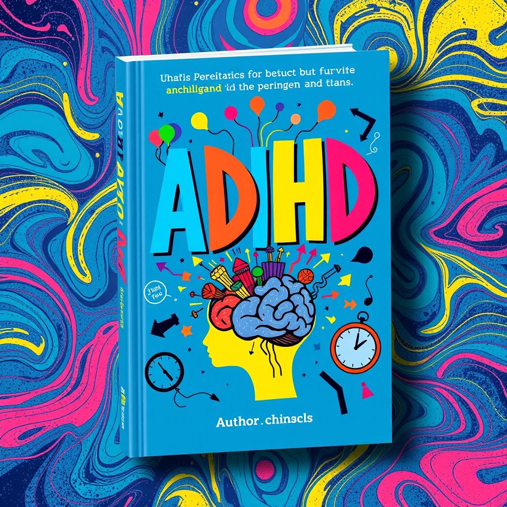 A captivating book cover design for a book about ADHD, featuring vibrant colors to represent energy and creativity