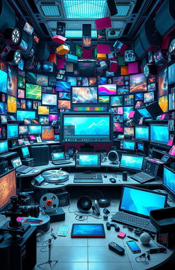 A vast digital landscape showcasing thousands of diverse editing assets including graphics, video clips, sound effects, and textures