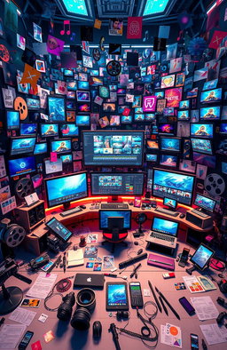 A vast digital landscape showcasing thousands of diverse editing assets including graphics, video clips, sound effects, and textures