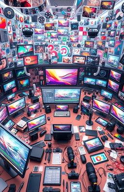 A vast digital landscape showcasing thousands of diverse editing assets including graphics, video clips, sound effects, and textures