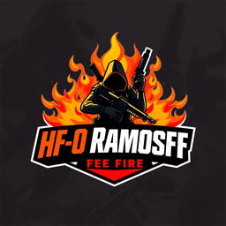 A vibrant and energetic logo design for a YouTube channel focused on Free Fire, specifically featuring the name 'HF0-Ramosff'