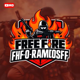 A vibrant and energetic logo design for a YouTube channel focused on Free Fire, specifically featuring the name 'HF0-Ramosff'