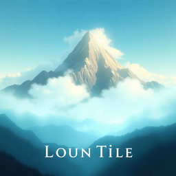 An animation scene featuring a majestic mountain shrouded in mist, with soft clouds drifting around it