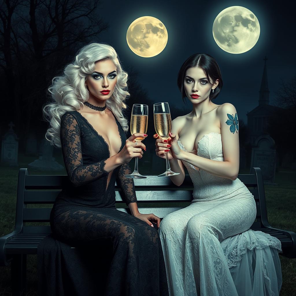 A surreal Salvador Dali inspired scene featuring two breathtaking 18-year-old girls