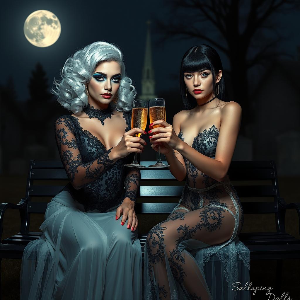 A surreal Salvador Dali inspired scene featuring two incredibly beautiful 18-year-old girls