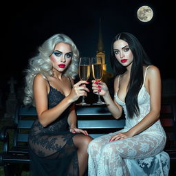 A surreal Salvador Dali inspired scene featuring two incredibly beautiful 18-year-old girls