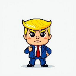 An 8-bit pixel art representation of a cartoonish Donald Trump character