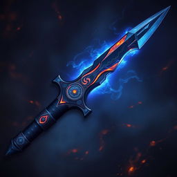 The Dagger of Ashen Veil, an imposing weapon of immense power, features a striking obsidian blade that glows faintly with molten veins, pulsating like a heartbeat and radiating heat and divine energy