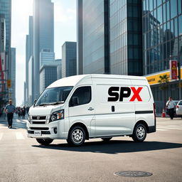 A white Daihatsu Grandmax blind van prominently displaying the SPX logo on its side