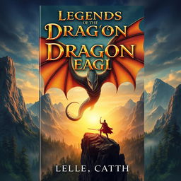 A captivating book cover design featuring an epic fantasy landscape with towering mountains in the background, a mystical forest in the foreground, and a radiant sunset casting a golden hue over the scene