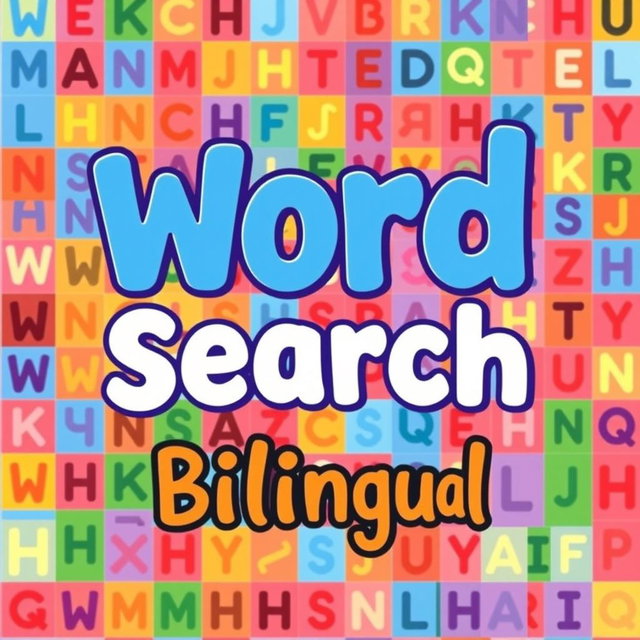 A colorful and eye-catching cover design for a bilingual word search book
