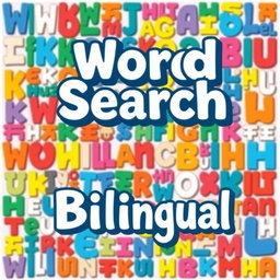 A colorful and eye-catching cover design for a bilingual word search book