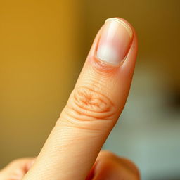 A beautifully detailed close-up of a human thumb in a gripping position, highlighting the textures of the skin, wrinkles, and the natural color variations of the nail