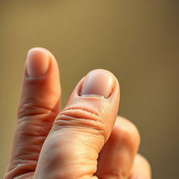 A beautifully detailed close-up of a human thumb in a gripping position, highlighting the textures of the skin, wrinkles, and the natural color variations of the nail
