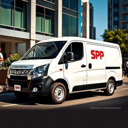 A white Daihatsu Grandmax blind van featuring the SPX logo prominently displayed on its side
