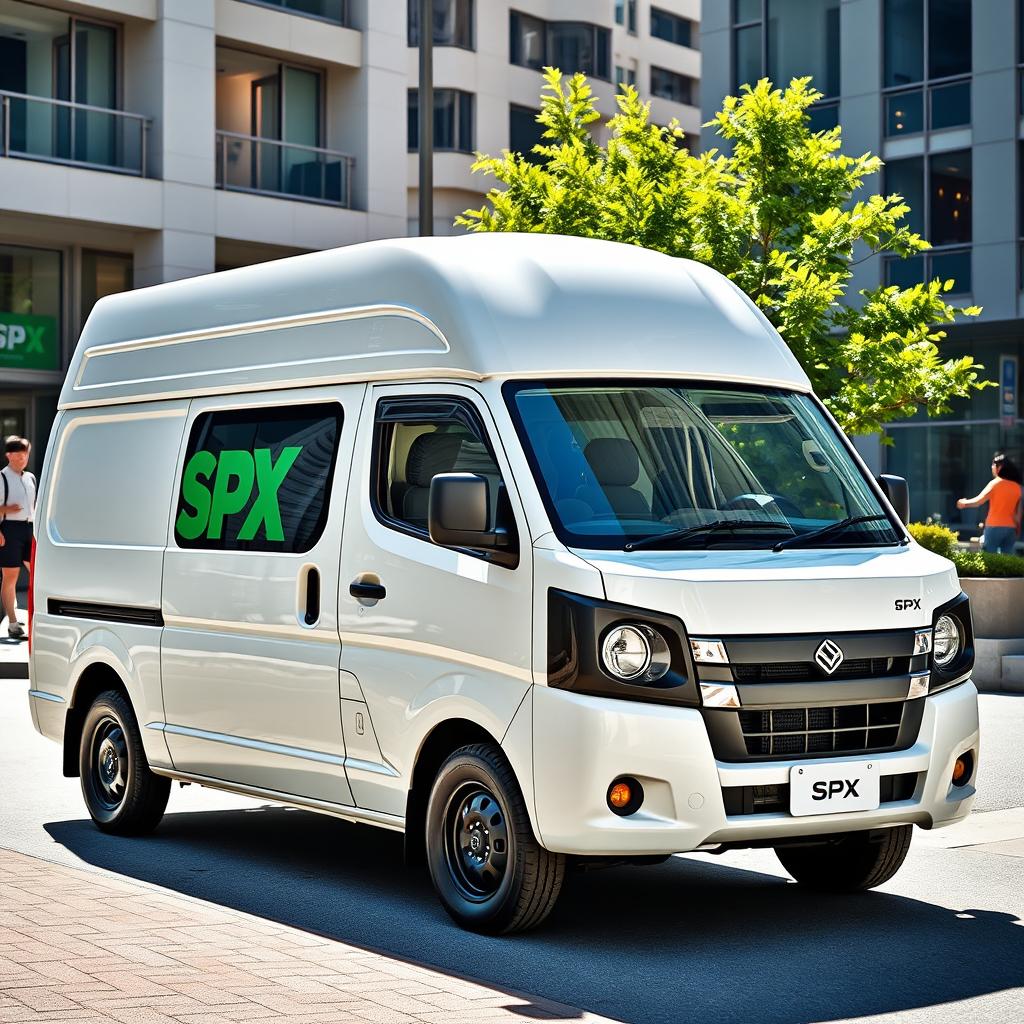 A white Daihatsu Grandmax blind van featuring the SPX logo prominently displayed on its side