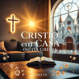 A visually appealing ebook cover with a Christian theme titled 'Cristão em Casa ou na Igreja'