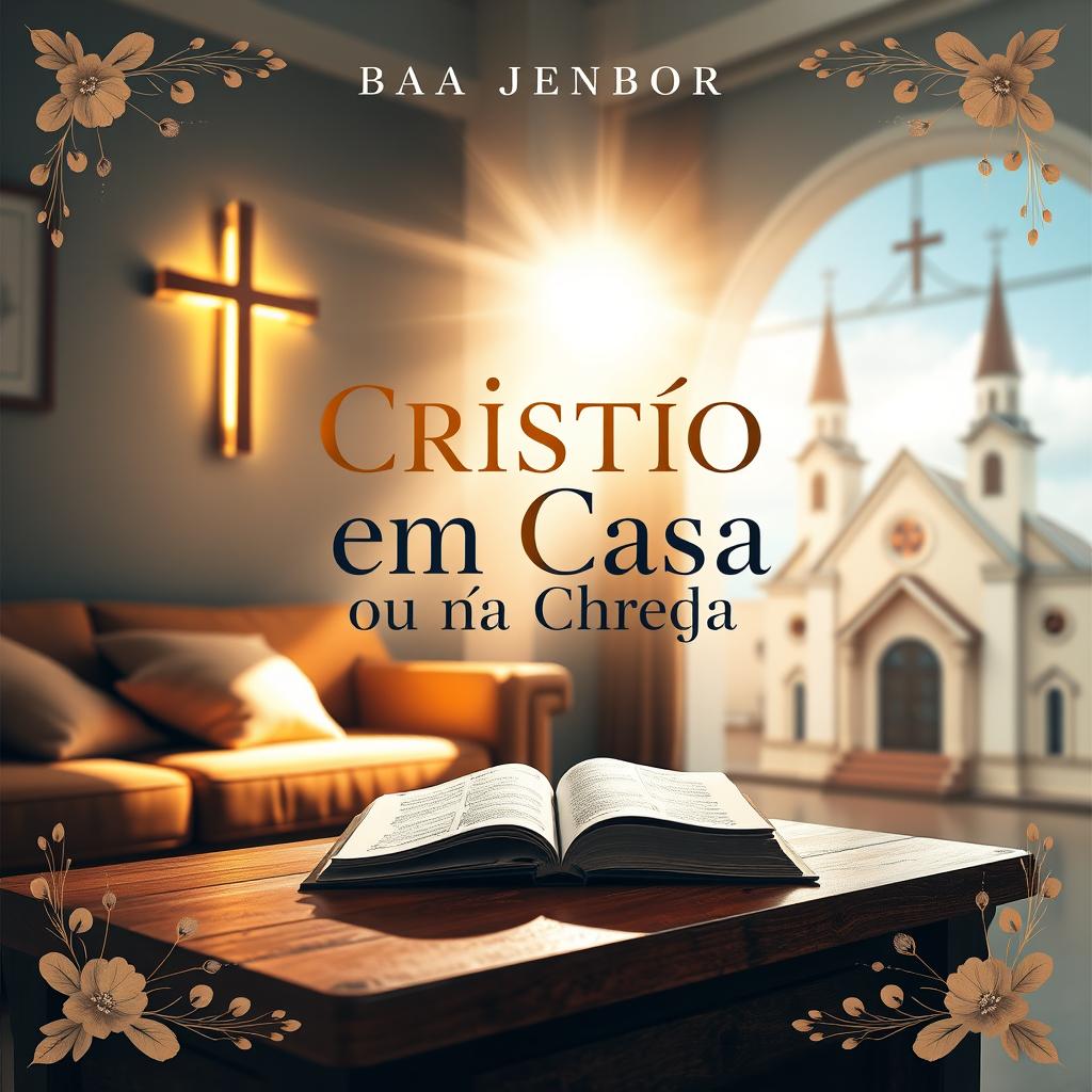 A visually appealing ebook cover with a Christian theme titled 'Cristão em Casa ou na Igreja'