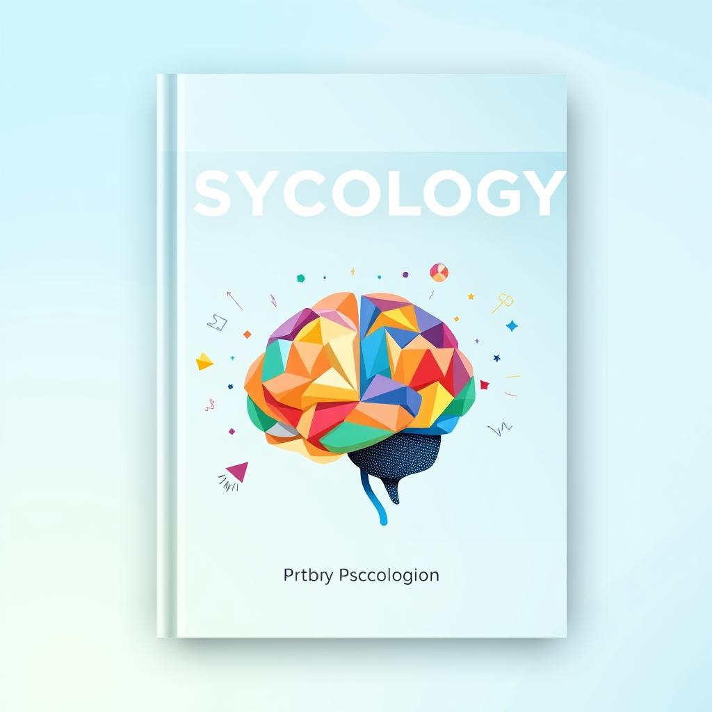 A well-organized and aesthetically pleasing psychology book cover, featuring a brain illustration composed of various colorful geometric shapes and patterns, symbolizing different aspects of human psychology