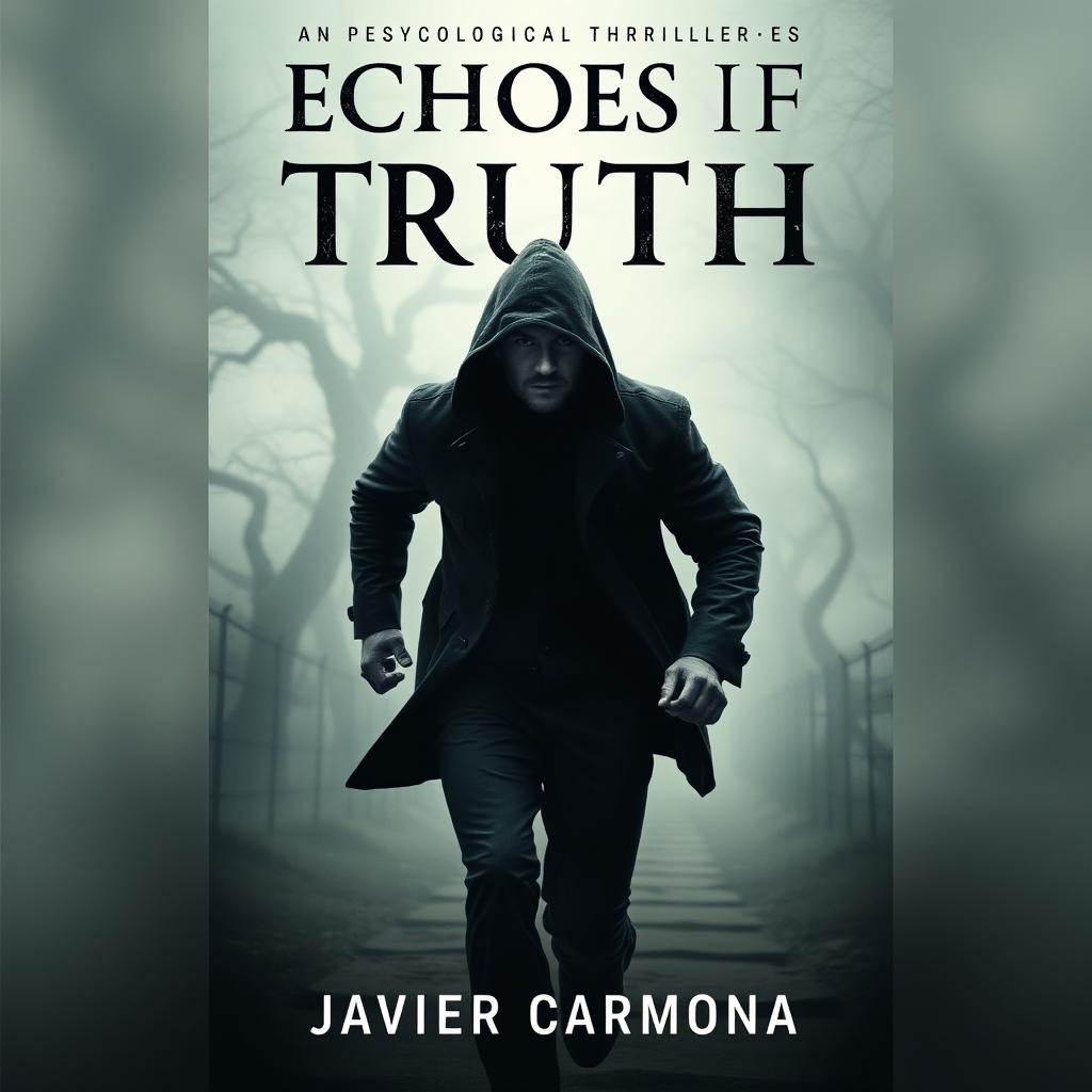 A dramatic book cover for a psychological thriller titled 'Echoes Of The Truth' by Javier Carmona