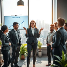 A dynamic scene showcasing effective directional leadership in a corporate environment