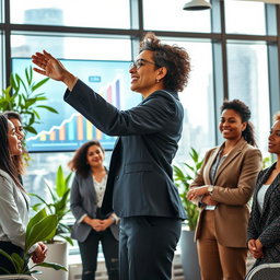 A dynamic scene showcasing effective directional leadership in a corporate environment