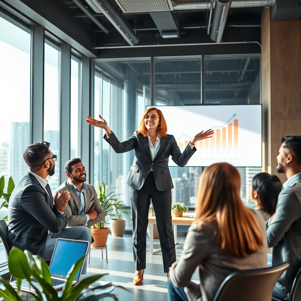 A dynamic scene showcasing effective directional leadership in a corporate environment