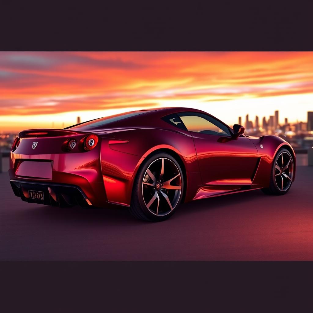 A sleek, luxurious sports car painted in a rich, deep red wine color