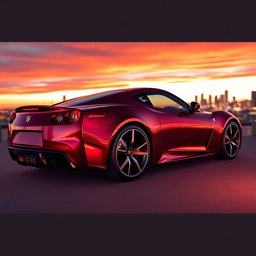 A sleek, luxurious sports car painted in a rich, deep red wine color