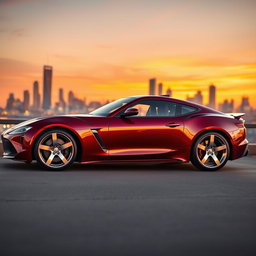 A sleek, luxurious sports car painted in a rich, deep red wine color