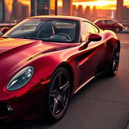 A sleek, luxurious sports car painted in a rich, deep red wine color