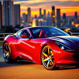 A sleek, luxurious sports car painted in a rich, deep red wine color