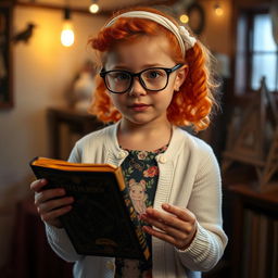 A young girl of approximately twelve years old, wearing a white buttoned cardigan over a floral print undershirt