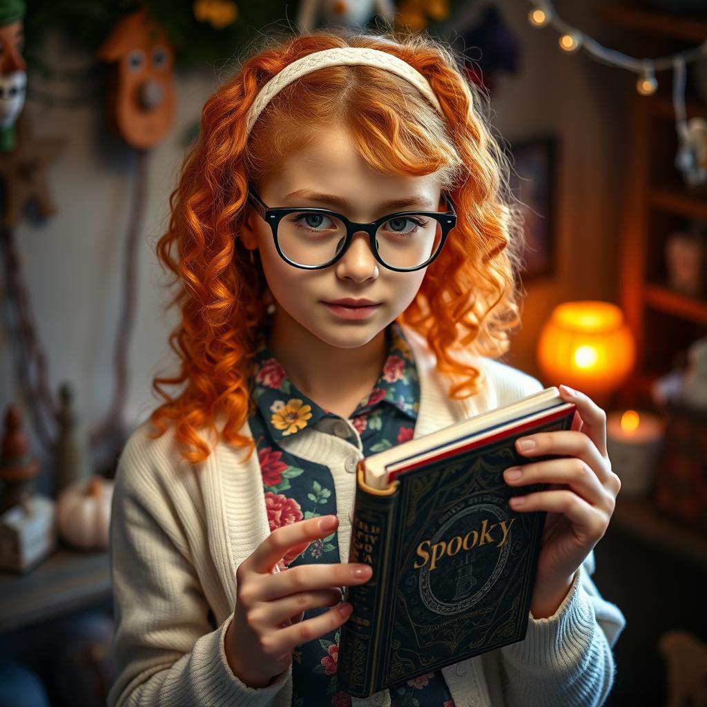 A teenage girl, wearing a stylish white buttoned cardigan over a colorful floral print undershirt