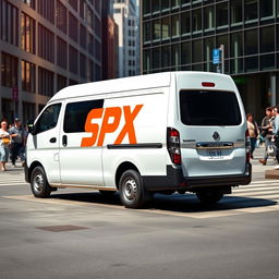 A white Daihatsu Grandmax blind van with a vibrant orange SPX logo displayed prominently on its side